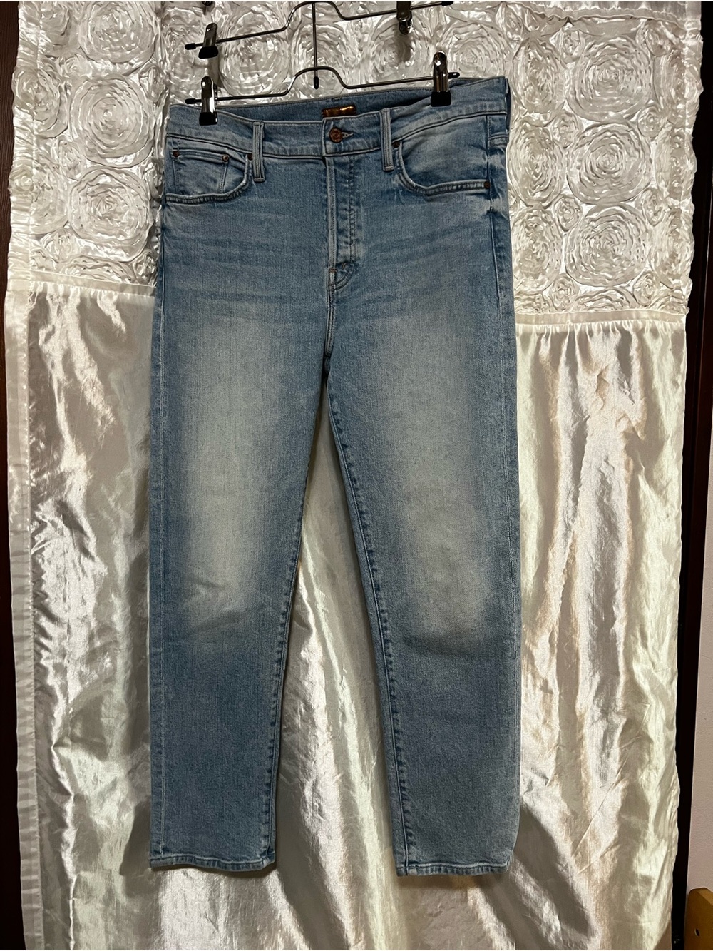 MOTHER The Scrapper Ankle , Light Blue High-Rise Straight Jeans
